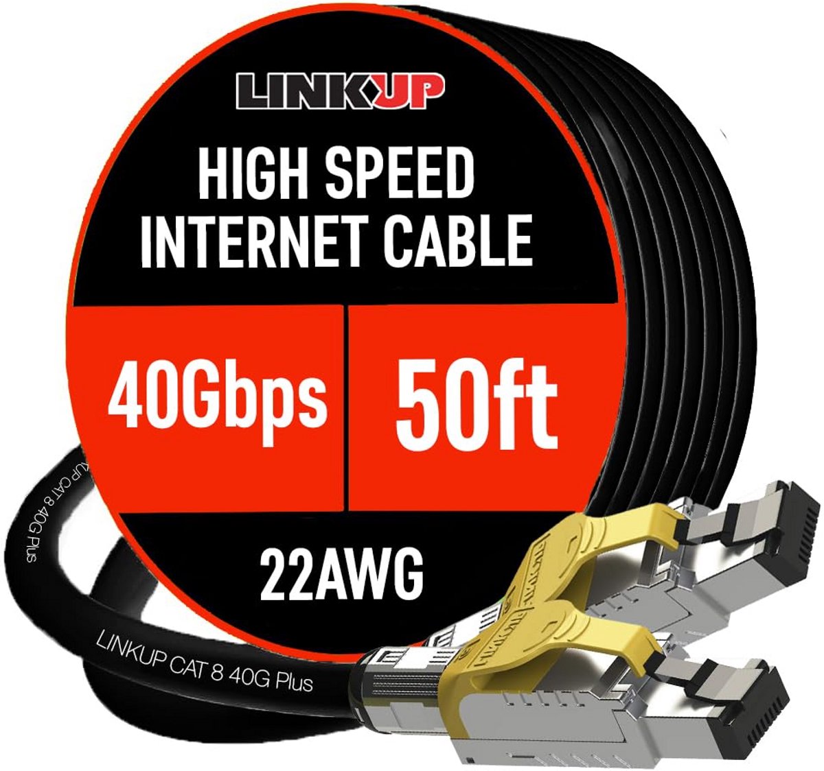 LINKUP - [GHMT & DSX8000 Certified] Cat8 Ethernet Patch Cable S/FTP 22AWG Double Shielded Solid Cable--------2000MHz 2GHz 40Gbps|5th Generation Ethernet LAN Network 40G Structure WiresBlack15M (50ft)
