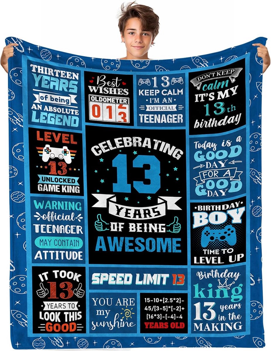 OLEYKLAY 13 Jaar Oude Jongen Geschenken Verjaardagscadeaus voor 13 Jaar Oude Jongens, Kinderdeken 127 x 152 cm Warme Flanellen Gooi Dekens voor Jongens 13 Jaar Oude Jongen Verjaardagscadeaus Ideeën
