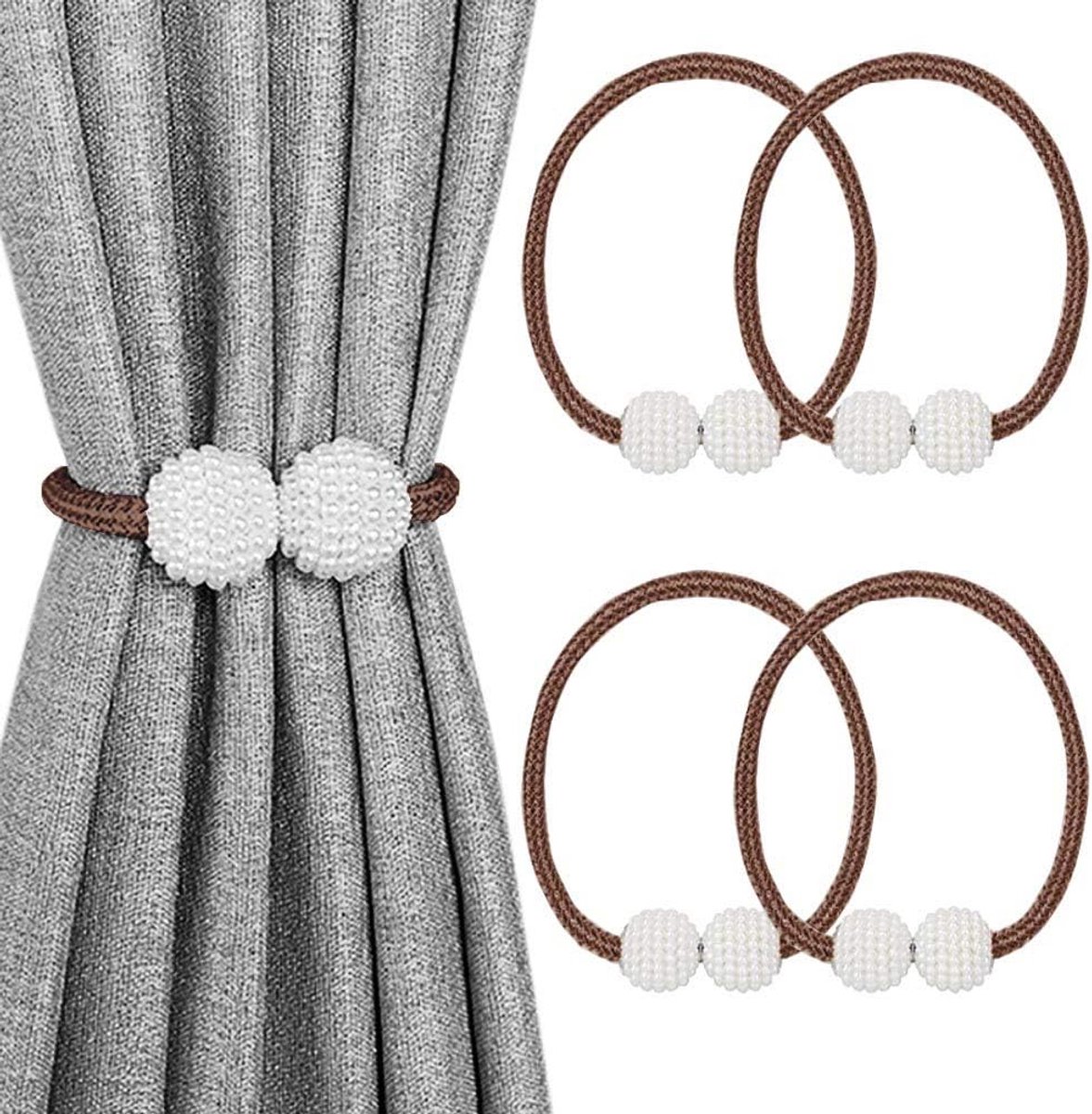 Melaluxe 4 Pack Magnetic Curtain Tiebacks, Decorative Curtain Holdbacks for Window Decor (Coffee)