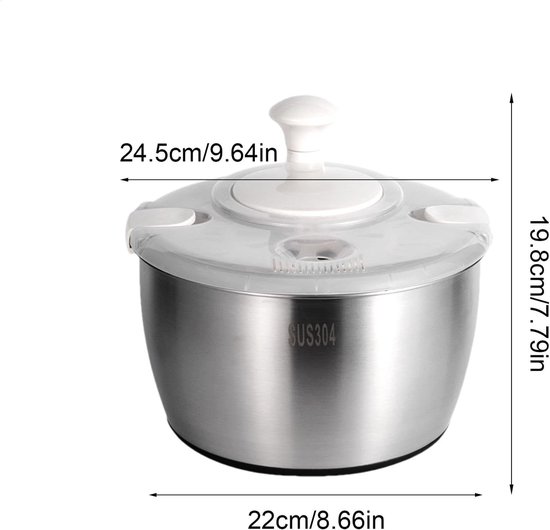 Slacentrifuge - Groente Droger - Salades Maken - Antislip Bodem - 5 Liter - Zilver van Merkloos — afbeelding 4