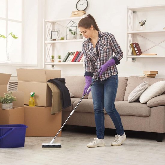 Vloer- en voegenscrubborstel 120° draaibaar met lange steel 46 inch – breed 23 cm voor tegels en moeilijk bereikbare plekken — afbeelding 2