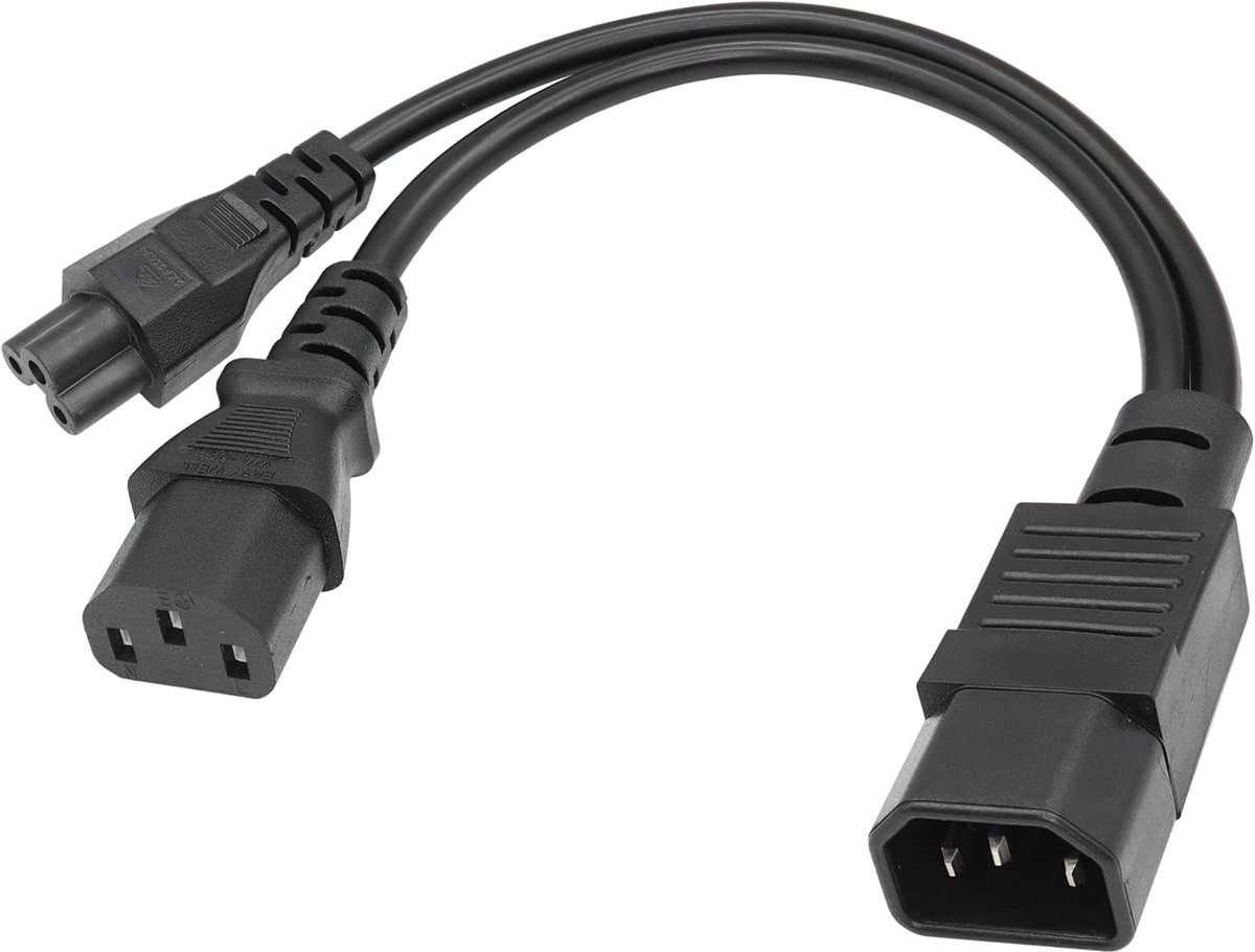C14 naar C5 + C13 Y splitter YACSEJAO 10A/250V IEC 320 C14 stekker naar C13+C5-bus power splitter adapterkabel (1FT/30cm)