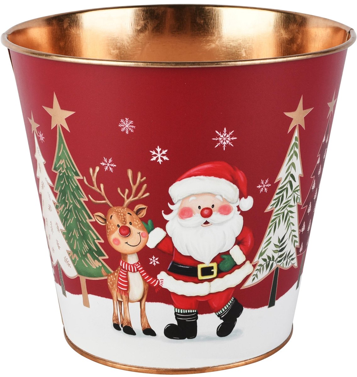 Dekoratief | Bloempot 'Jolly Santa', metaal, 17x17x16cm | A265612