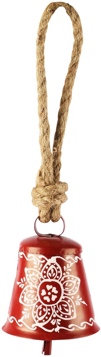 Dekoratief | Hanger klokje, rood/wit, metaal, 7x7x9cm | A268213