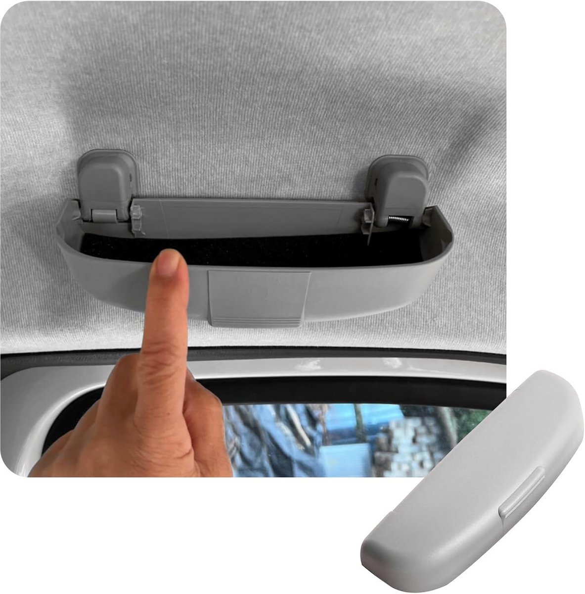 CDEFG Compatibel met Dacia Duster 2 2018-2023, zonnebrilhouder, brillenkoker, auto-brillenetui, 2 accessoires, grijs