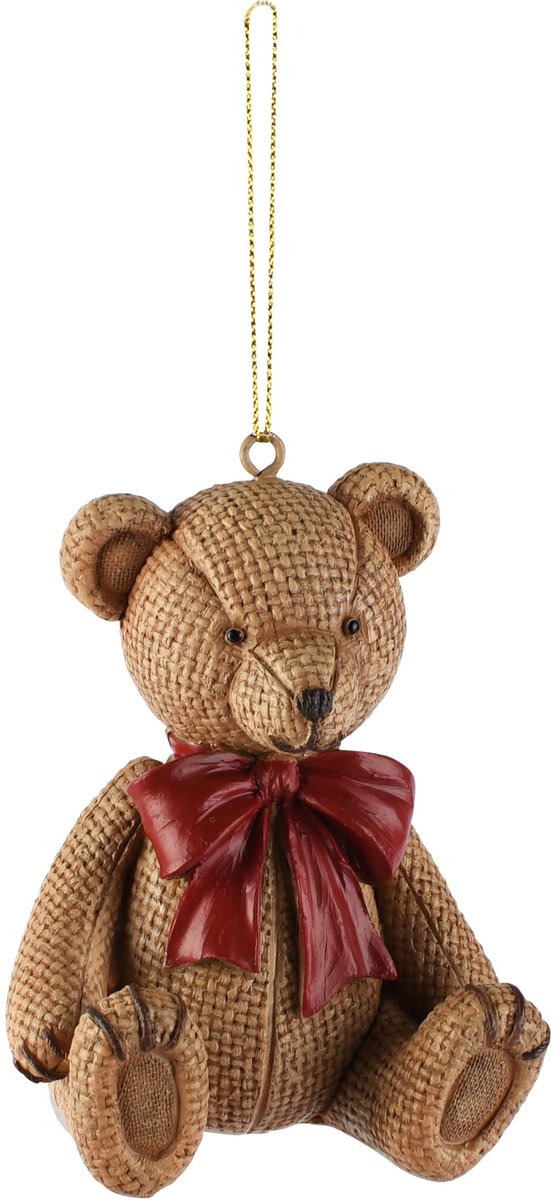Dekoratief | Hanger beertje m/strik, bruin/rood, resina, 6x6x8cm | A265356