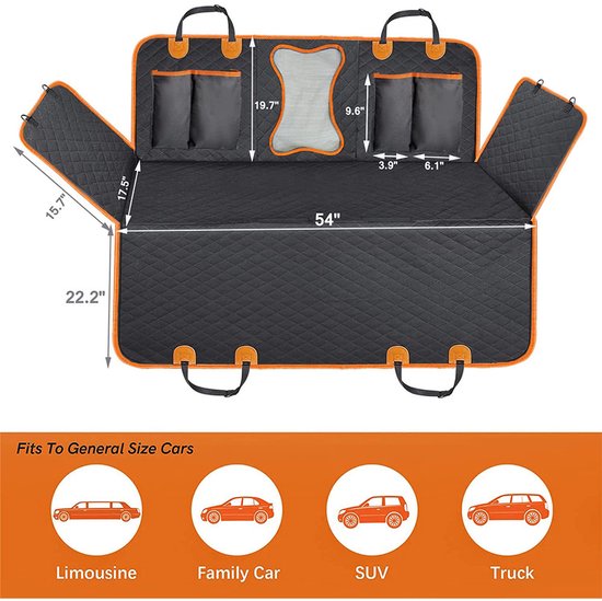 Premium Honden Autostoel Beschermer voor Achterbank - Waterafstotend, Antislip, Krasbestendig, Met Opbergvakken en Gordelopeningen - Universeel voor Auto, SUV en Stationwagen van Premium — afbeelding 3