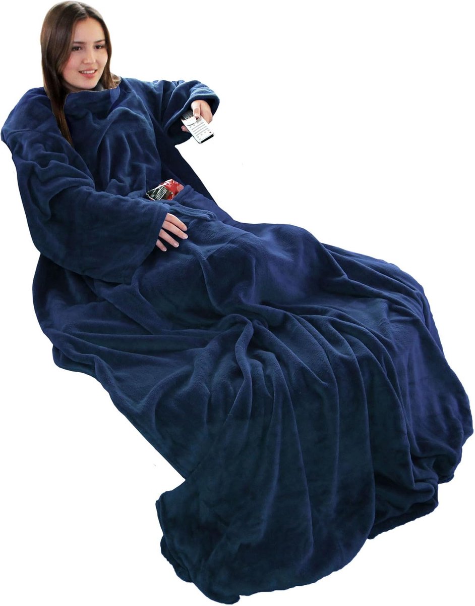 Extra Zachte TV Deken met Mouwen en Voetenzak - Grote Flanel & Sherpa Fleece Comfort