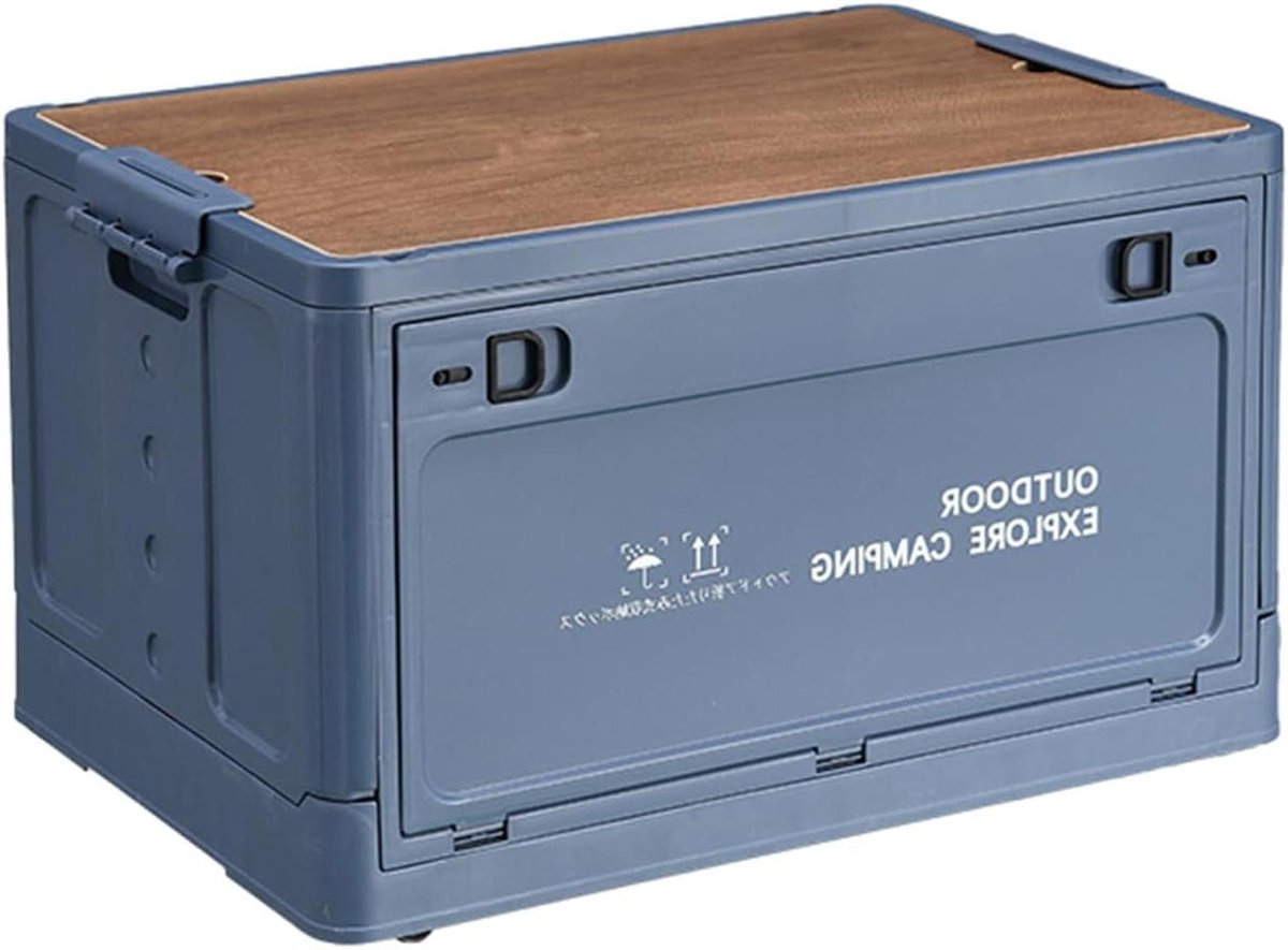 Opvouwbare Opbergdoos - Camping Container - Outdoor Opslag - Met Houten Deksel - 30 Liter - Mistblauw