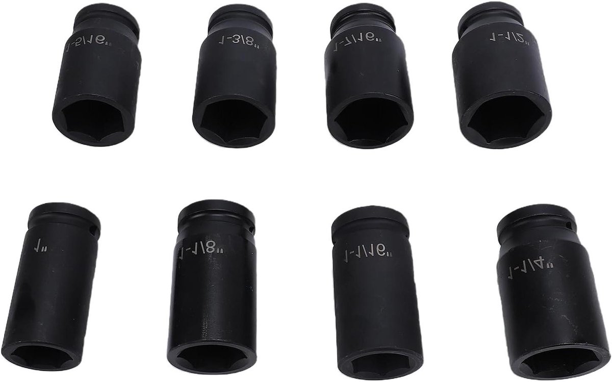 Slagdop Set - Dopsleutel Set - Zwaar Werk - 6-Punts Grip - 8 Stuks SAE - Zwart