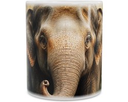 Mok - Aziatische Olifant Aquarel (Elephas maximus) - Premium Panoramische Koffiemok - Jungle Wildlife Kunst Cadeau - Rustgevende Beker voor Thuis en Kantoor