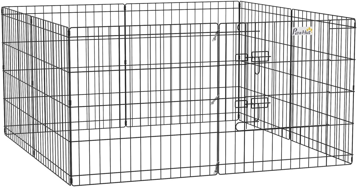 Hutjemutje - puppyren - hondenren - konijnenren - playpark honden - 8 Panelen - 61 x 61 CM - Opvouwbaar - met deur - zwart