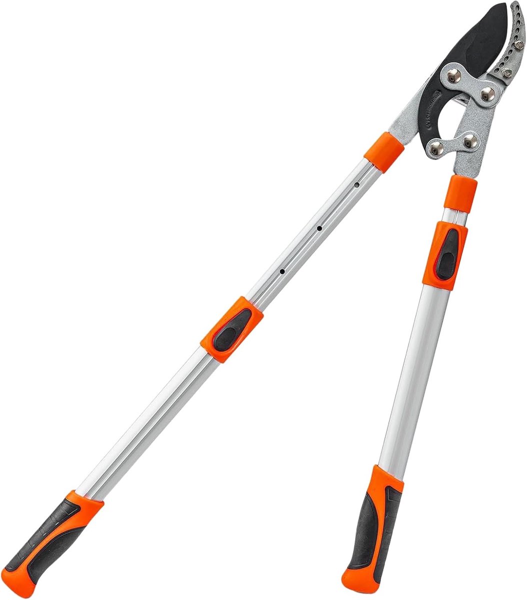 Telescopische Snoeischaar - Takkenknipper Lange Steel - Hoge Takken Snoeien - Verstelbaar Bereik - Tot 97 cm - Oranje Wit