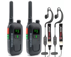 Techside TS-T2 Walkie-Talkie Set – Professionele Portofoons – PMR446 Vergunningsvrij – 16 Kanalen – VOX & Zaklamp – Zwart (Set van 2)