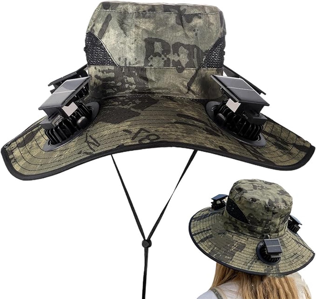 Vissershoedje heren-safarihoed heren-Zonnehoed met ventilator - Uitgerust met 4 ventilatoren - Op zonne-energie werkende, via USB oplaadbare, geventileerde hoed - Geschikt voor vissen, wandelen, kamperen, tuinieren en gazononderhoud -groente