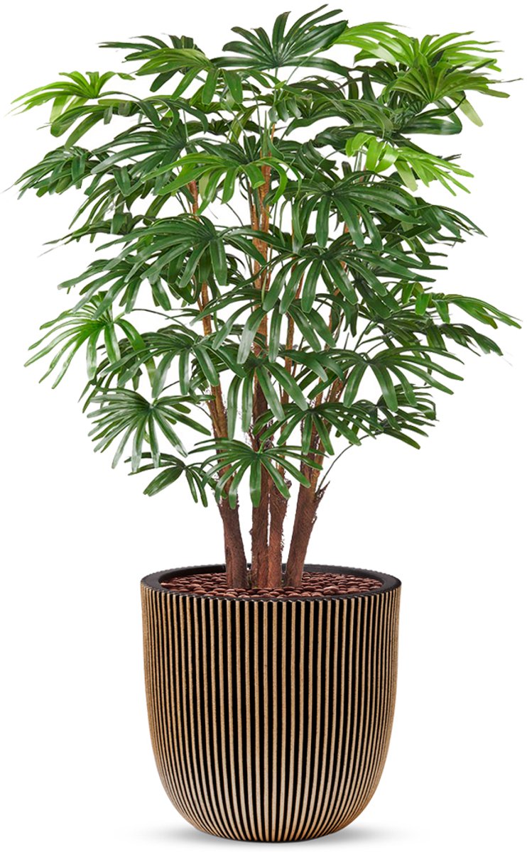 HTT Decorations Kunstplant Fortunei palm in Planter Ball groove zwartgoud H125 cm