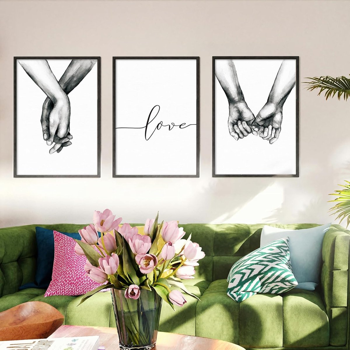 Moderne Wandposterset van 3 - Handhouding in Zwart en Wit - Wanddecoratie voor Thuis en Kantoor (40 x 60 cm)
