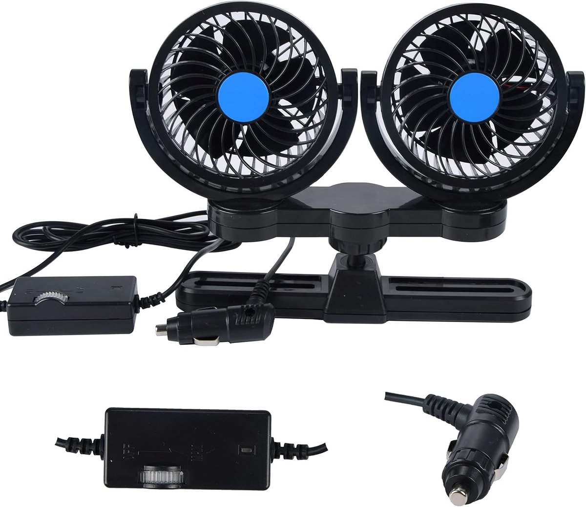Universele 12V Auto Koelventilator met 360 Graden Draaibare Dubbele Kop