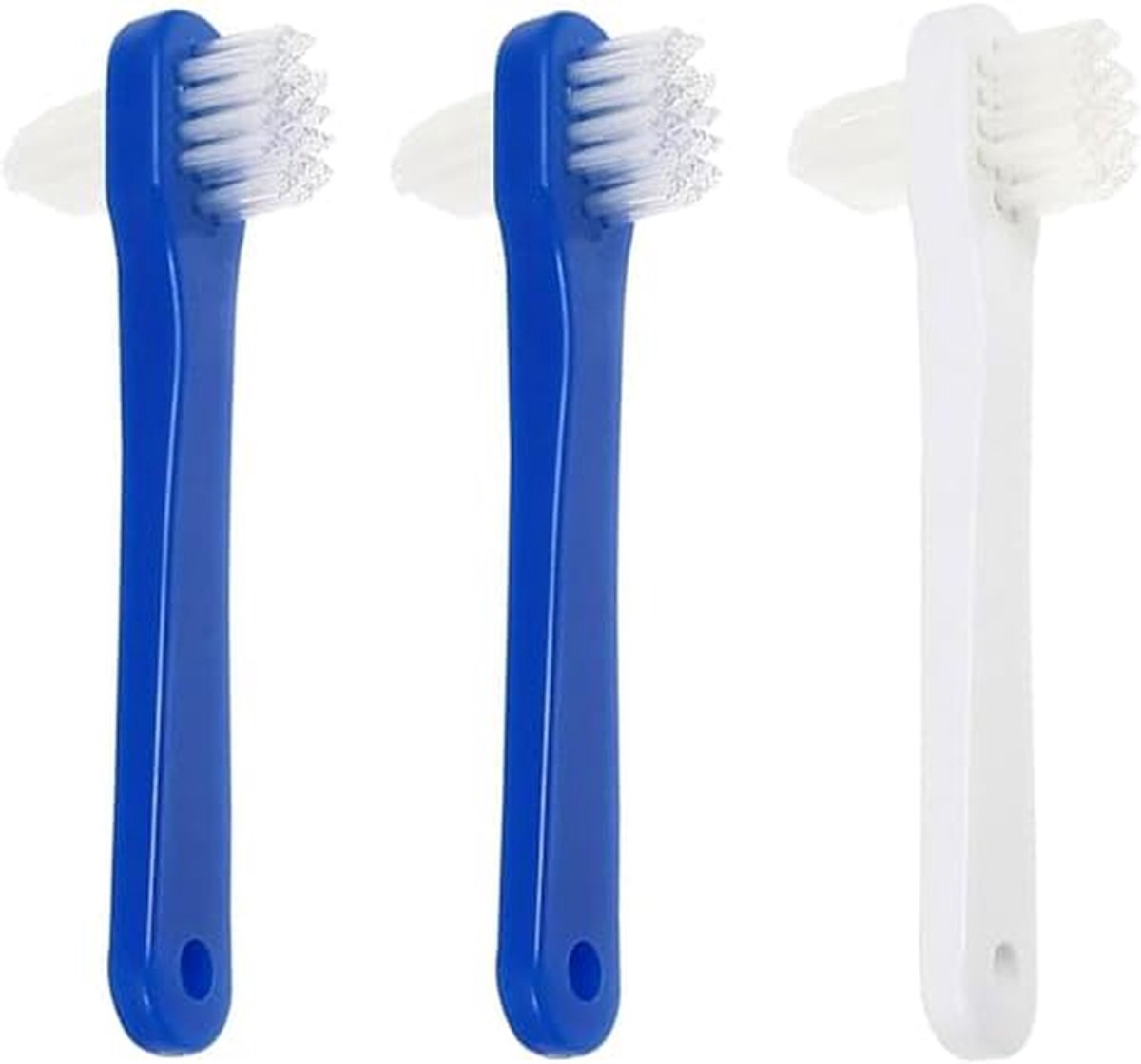 Ryaupy 3 x dubbele tandenborstels – gereedschap voor het reinigen van kunstgebitten – tandenborstels voor tandprothesen (blauw x 2, wit x 1)