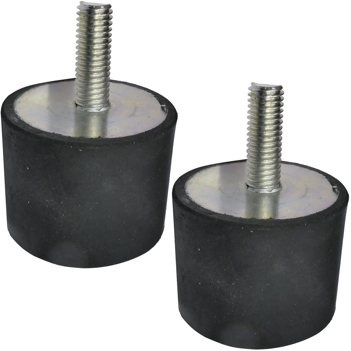 MTTproducts- Rubberen Buffers Set van 2 - Trillingsdempers - Schroefdraad M8 - Ø40mm H:30mm - Shore Hardheid 70 - Zwart/Zilver - Belastbaar tot 1008N