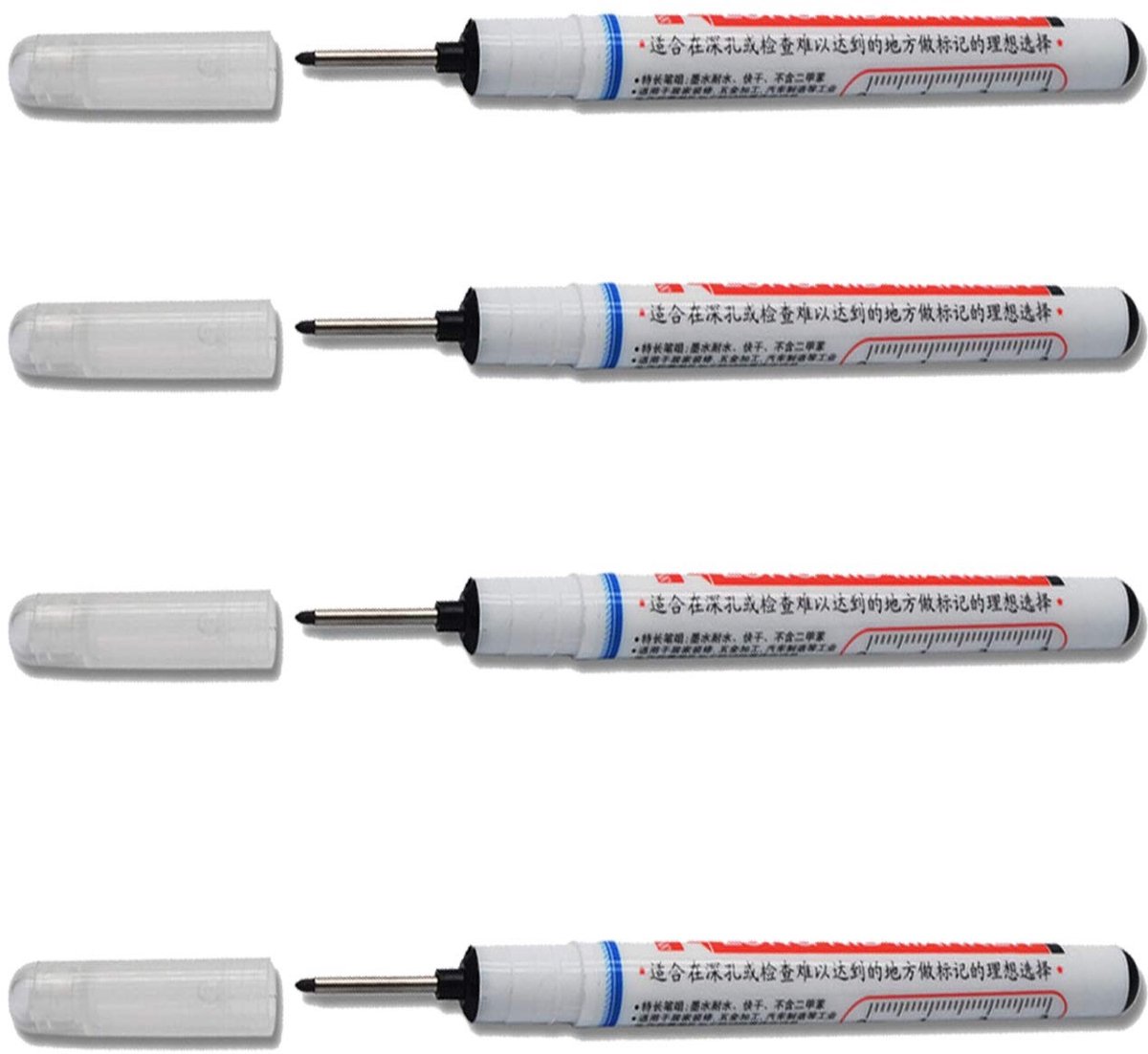 MTTproducts- Boorgatmarker Waterdicht - Permanente Marker - 4 Stuks - Fijne Ronde Punt - Voor Aluminium/Beton/Hout - Sneldrogend