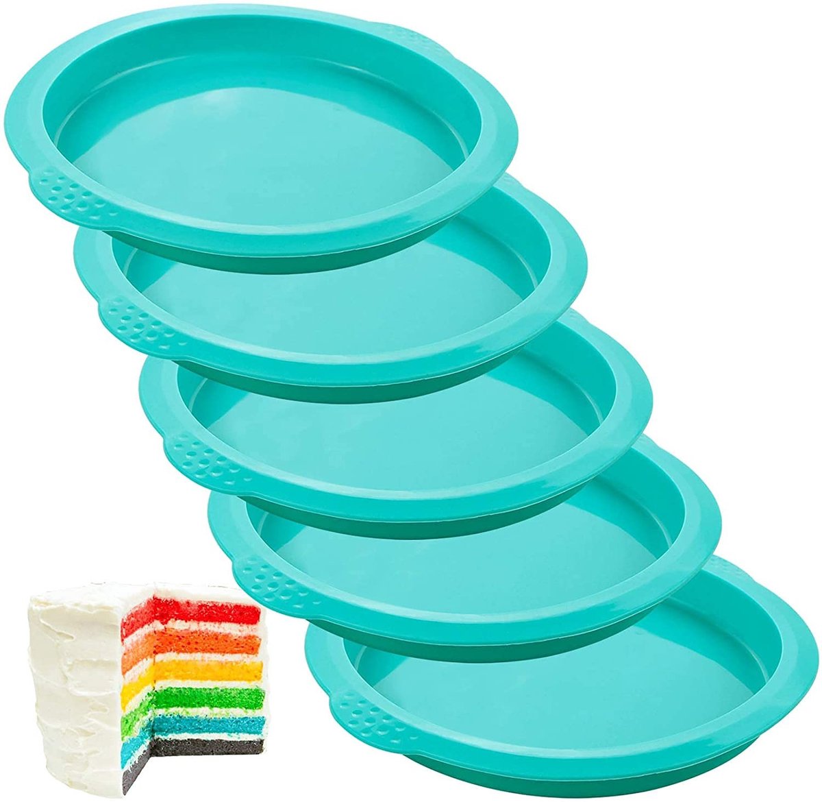 MTTproducts- Taartvorm set van 5 - Ronde Bakvormen 15 cm - Siliconen - Antiaanbaklaag - Veilig voor Oven/Magnetron - Ideaal voor Verjaardagen - Bakvorm