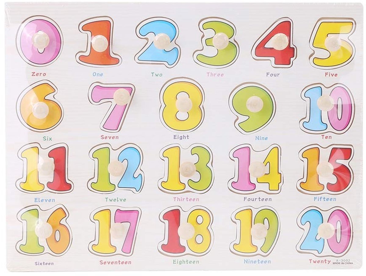 MTTproducts- Houten Puzzel Educatief Speelgoed - Cognitieve Knop Puzzel - Vormenstoof - Dier/Nummer/Frucht - 30 x 22,5 cm - Interactief Spel