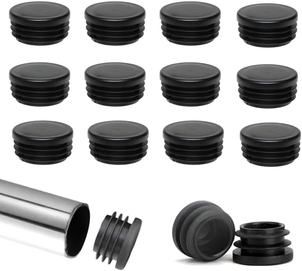 MTTproducts- Lamellaire Plugs 40 Stuks - Ronde Plug - Zwart - Kunststof Afdekkappen - UV-Weerbestendig - Duurzaam Polyethyleen - Buisafdekkappen