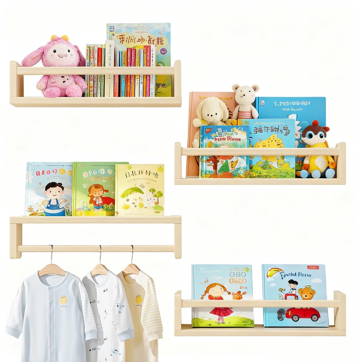 MTTproducts- Boekenplank Duurzaam - Wandplank Zwevend - 4 Stuks - Antivallende Plank - Houten Plank - 16,5x3,9x2,9 Inch