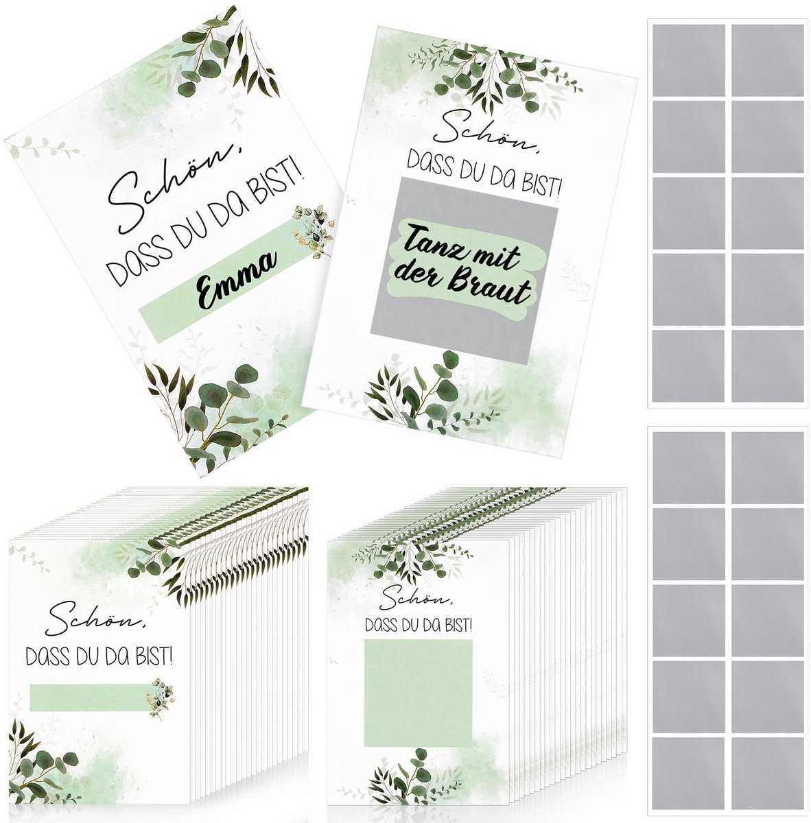 MTTproducts- Kraskaarten 50 Stuks - Blanco - Hoogwaardig Papier - Boho-Eucalyptus-Patroon - Gepersonaliseerde Cadeaus - 7 x 10 cm - Kraslot