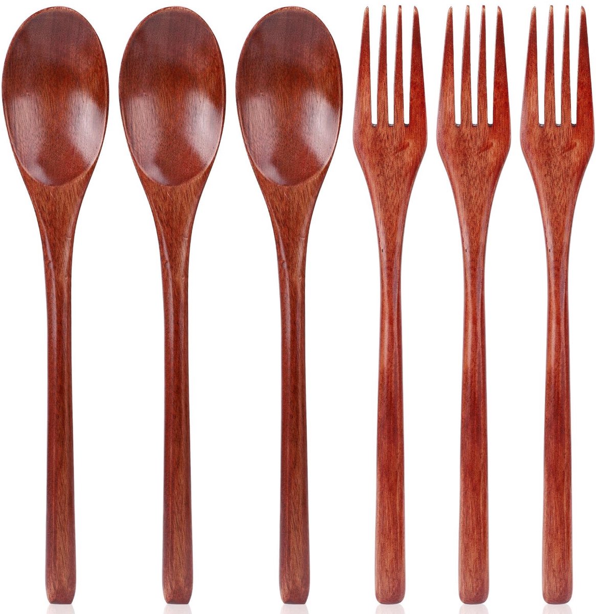 MTTproducts- Houten Lepel 22,5cm - Houten Vork 22,5cm - Set van 6 Stuks - Herbruikbaar Bestek - Duurzaam Hout - Ideaal voor Koken en Serveren