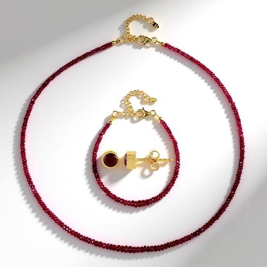 Cavill - zilveren set met Madagaskar robijn 1 329 ct - 925 Sterling zilver verguld - elegante ketting 45 cm en verstelbare armband 17 cm