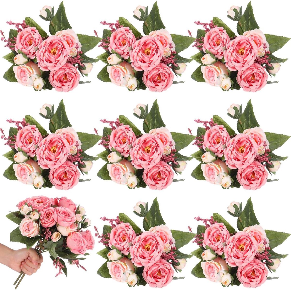 Kunst Pioenrozen Bloemen - Zijden Bloemen Boeket - Bruiloft Decoratie - Realistisch Uiterlijk - 31 cm Lengte - Roze