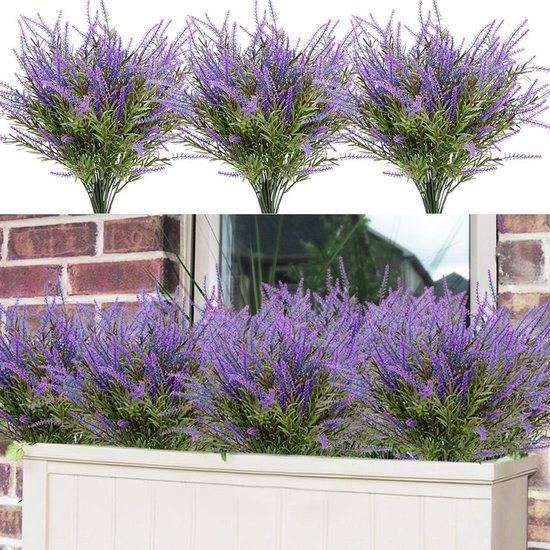 Kunstlavendel Bundels - Nep Lavendel Planten - Buiten Decoratie - UV Bestendig Plastic - 12 Bundels - Paarsblauw