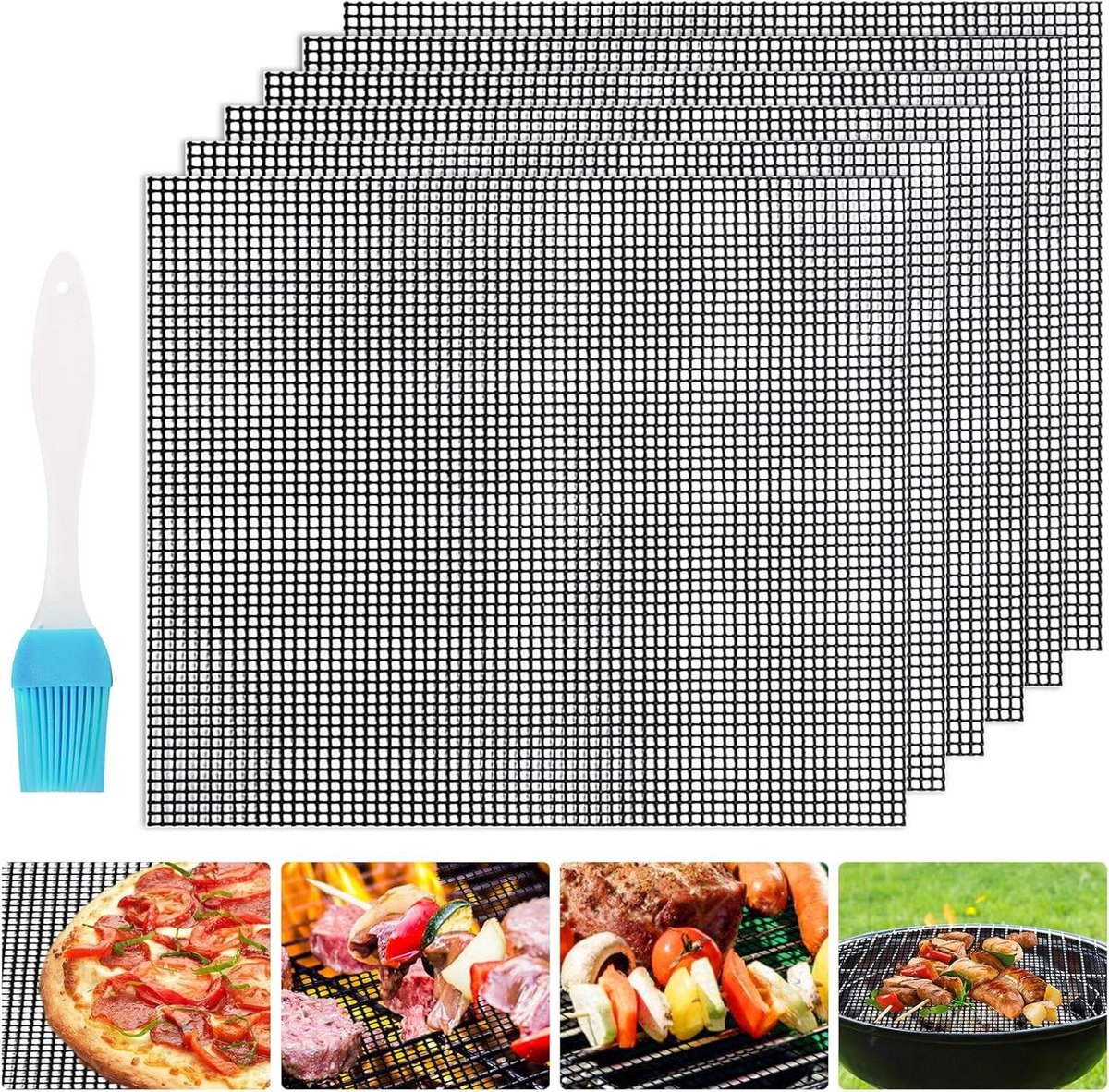 Grillmat Set - BBQ Matten - Barbecueën zonder aanbakken - Hittebestendig tot 260°C - 40 x 33 cm - Zwart