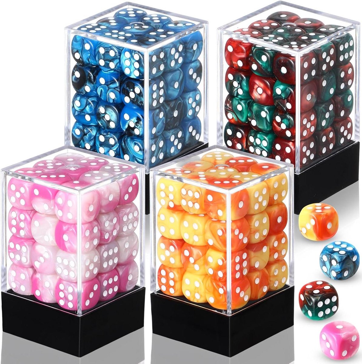 Mini Dobbelstenen Set - Game Dobbelstenen - Tafelspellen Spelen - Marmeren Kleuren - 12mm 144 Stuks - Bruin Donkerrood Hemelsblauw Grijs