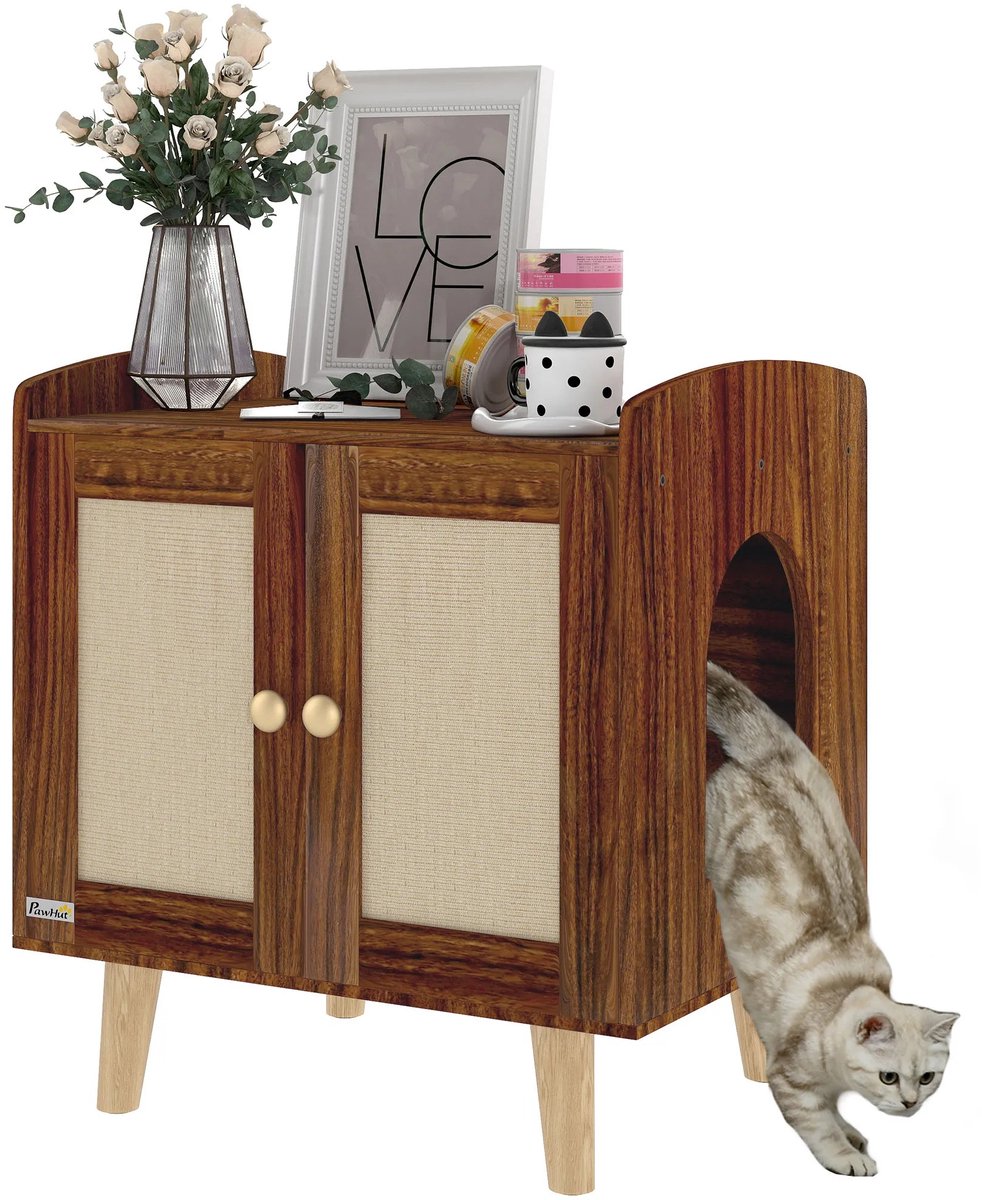 Naiz® - Kattenbak - Meubel - Met deuren - Bijzettafel - Bruin - 55 x 43 x 59,5 cm - Met sisal matten