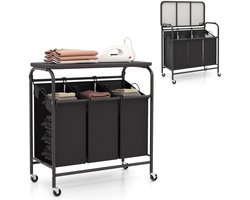 Wasmand Kast - Badkamerkast - Opbergmeubel - Wassorteerder - Kast met Wasmand - Zwart en Grijs