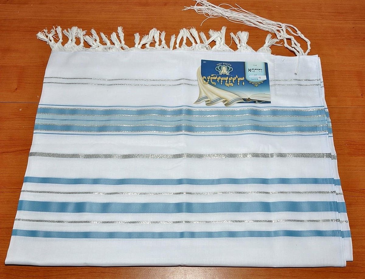 Acryl Tallit Sjaal - Gebedssjaal Joodse - Religieus Gebruik - Licht Blauw Zilver - Niet Gespecificeerd - Blauw