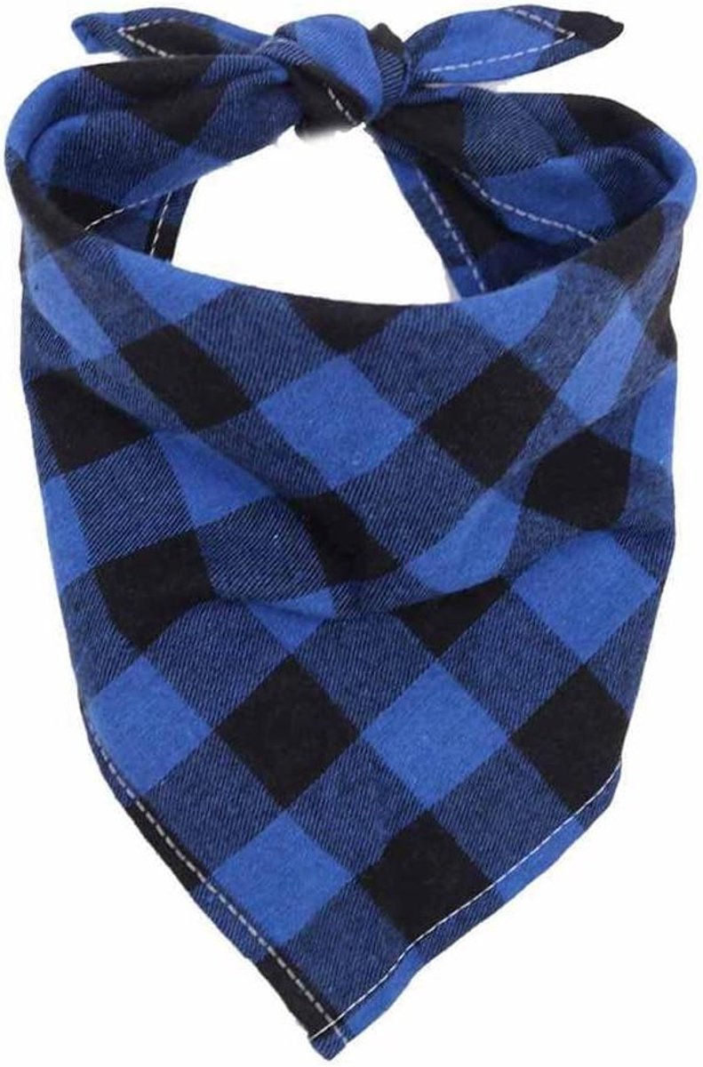 Hondenhalsdoek Katoen - Honden Bandana - Huisdier Aankleden - Wasbaar Geruit Patroon - S 42x31x31 cm - Blauw-Zwart