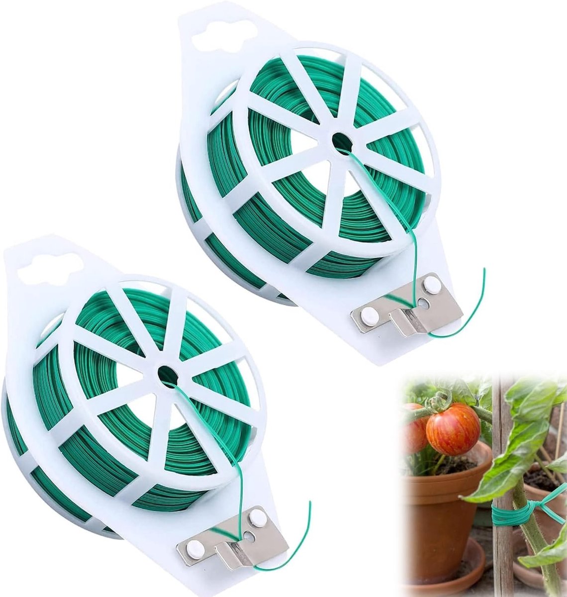 Dunne Tuindraad voor het Binden van Planten - Groene IJzerdraad met Dispenser voor Takken en Stelen - 2 Stuks voor Tuinieren en Ondersteuning van Planten