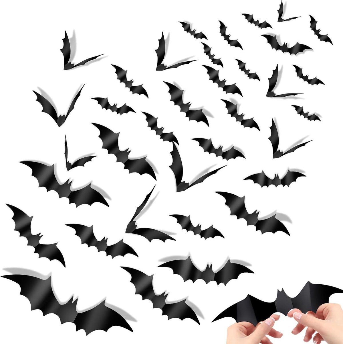 3D Halloween Vleermuis Stickers - 120 Stuks in 4 Verschillende Maten voor Feestdecoratie en Halloween Accessoires