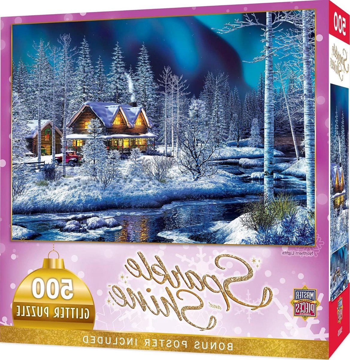 Glitter Kerst Puzzel - Legpuzzel Vakantie - Ontspannen Avond - Willekeurig Gesneden Stukken - 15"x21" - Noorderlicht