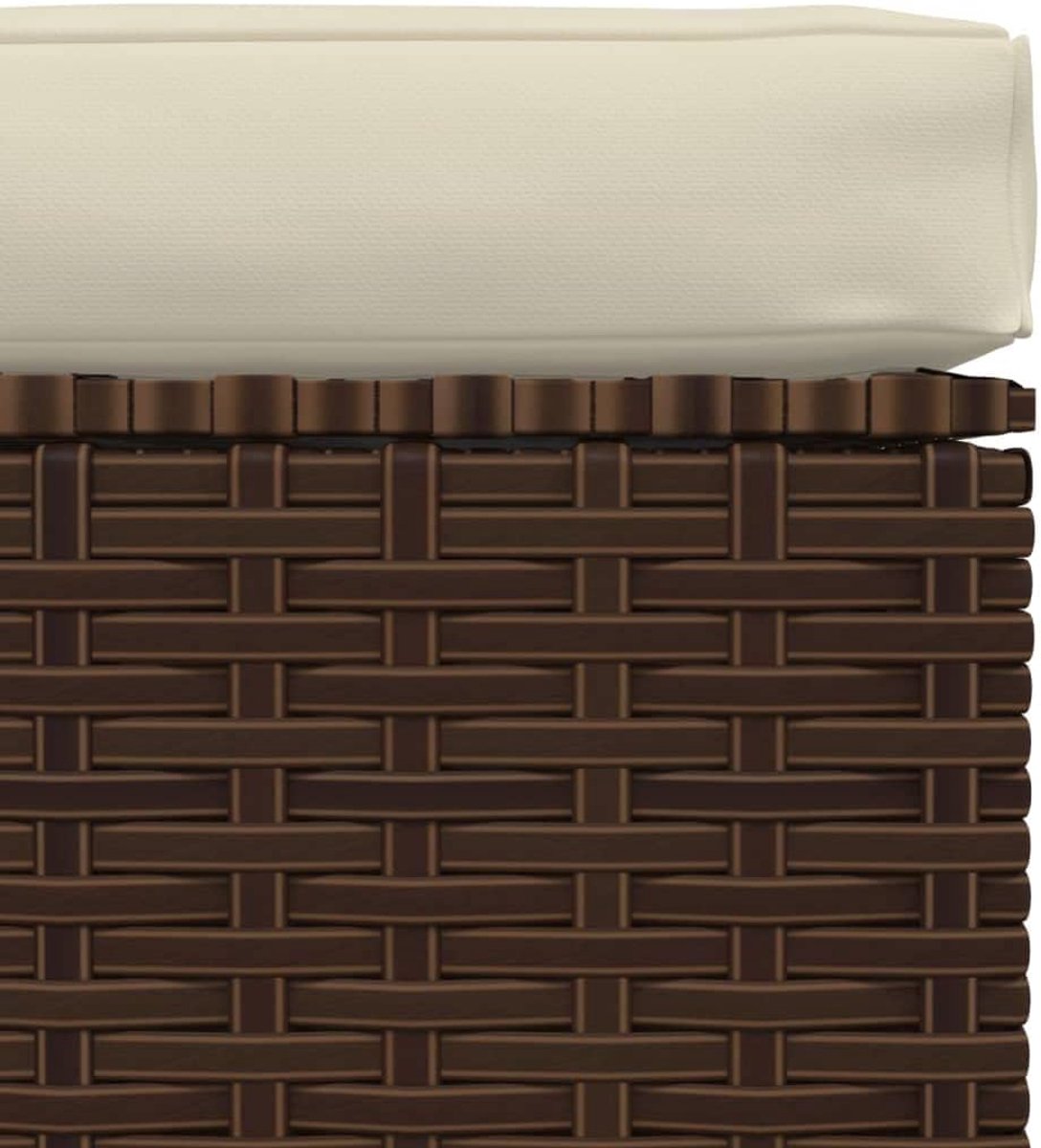 Voetenbank Tuin – ABTkantoor Luxe Poly Rattan Hocker met Kussen Bruin/Crème – Weerbestendige Voetsteun Buiten & Binnen – Tuinmeubel Lounge Hocker 70x70 cm