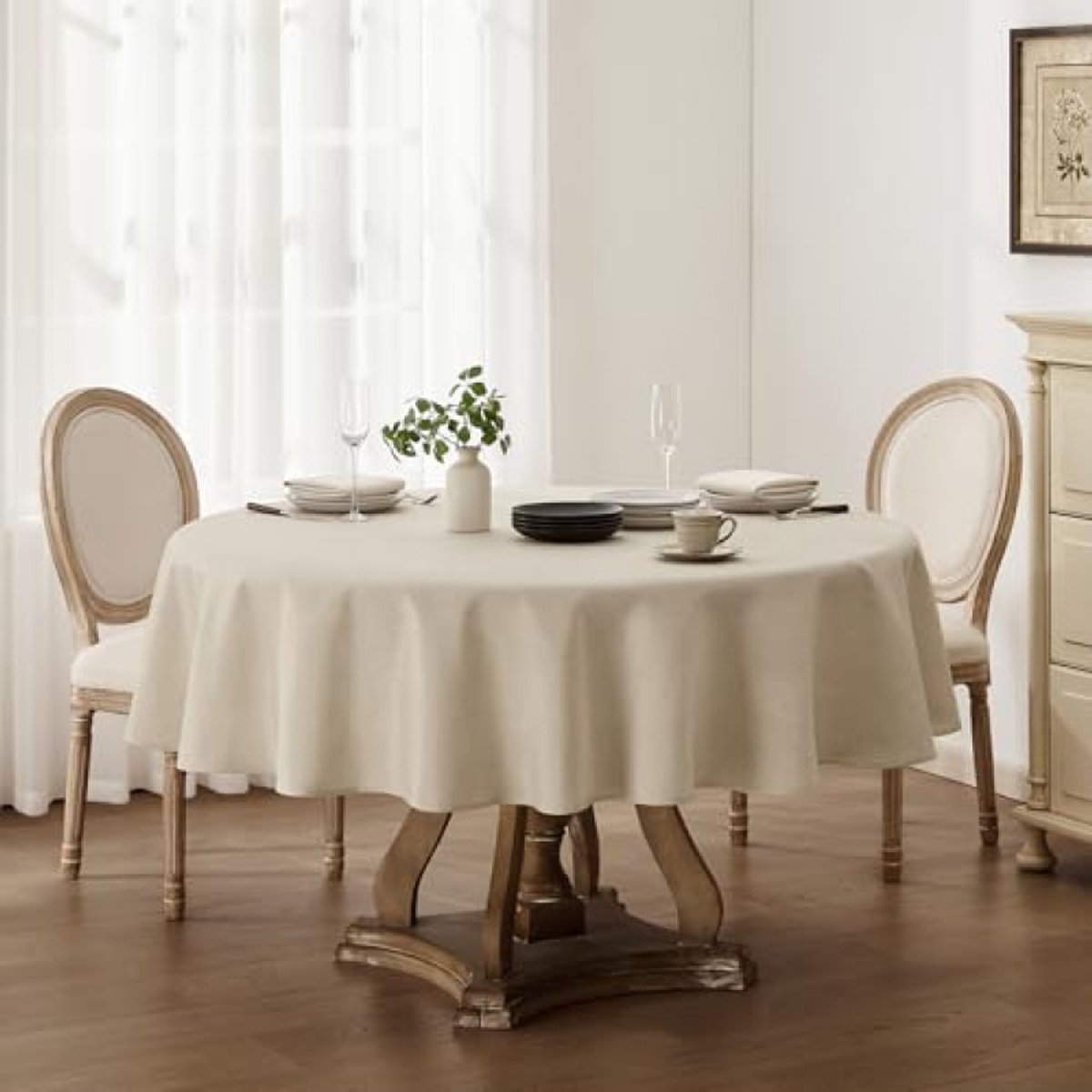 Rond tafelkleed 160 cm - Waterafstotend en afwasbaar - Linnenlook voor binnen en buiten