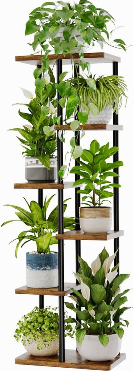 Sierra, Grote plantenstandaard voor binnen, 6 etages, metalen plantenrek, plantenhouder, plantenrek voor meerdere planten, potten voor terras, tuin, hoek, balkon, woonkamer