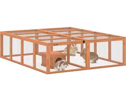 PawHut Konijnenhok-Vurenhout, verzinkt gaas-180,4L x 150B x 48H cm-Oranje