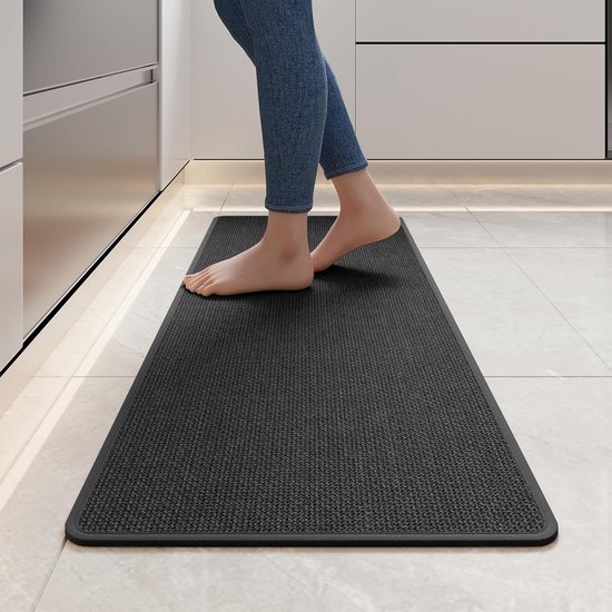 Keukenloper - Keukenmat - 44x120cm - Antislip - Wasbaar - Loper met Rubberen Achterkant - Vloerkleed - Tapijt - Loper Tapijt - Gemakkelijk Te Reinigen - Sneldrogende Vloermatten voor Keuken, Hal, Wasruimte - Grijs