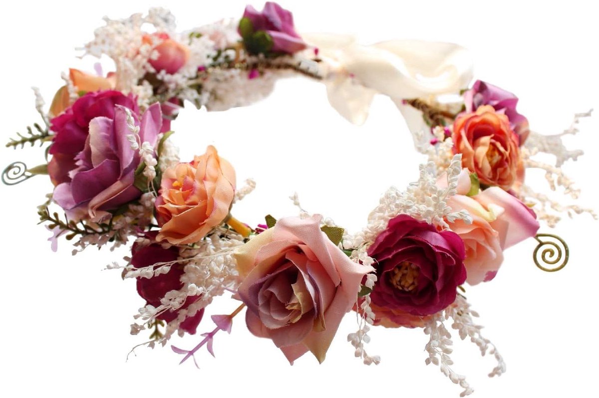 Bloemen Kroon - Bloem Hoofdband Krans - Bruiloft Feest Foto's - Handgemaakte Stof - 17 x 17 x 5 cm