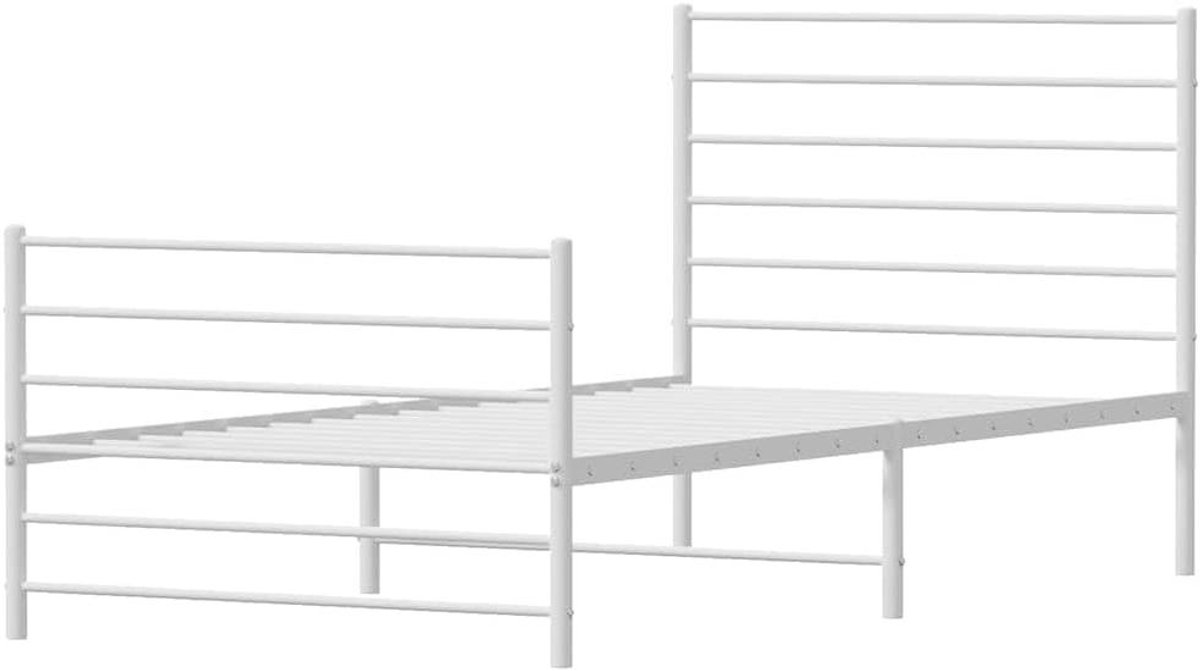 Metalen Bedframe - Ledikant Eenpersoons - Slaapkamer Inrichten - Robuuste Stalen Constructie - 100x200 cm - Wit